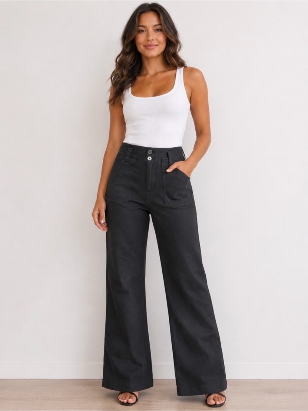 MAEVE Anthropologie The Naomi Wide Leg Flare Pants Linen Blend Black Size 10